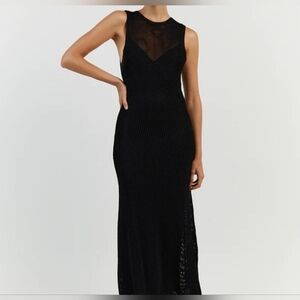DISSH Ophelia Black Crochet Maxi Dress Satin Slip Under Dress